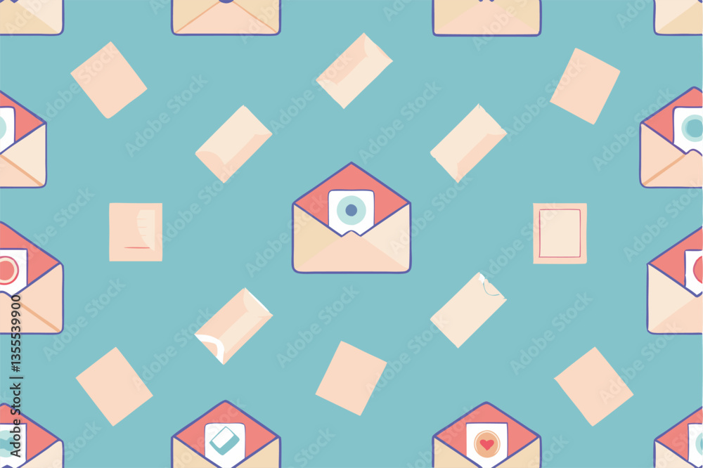 Poster colorful vector illustration of various envelopes and stationery items in a minimal design on a blue