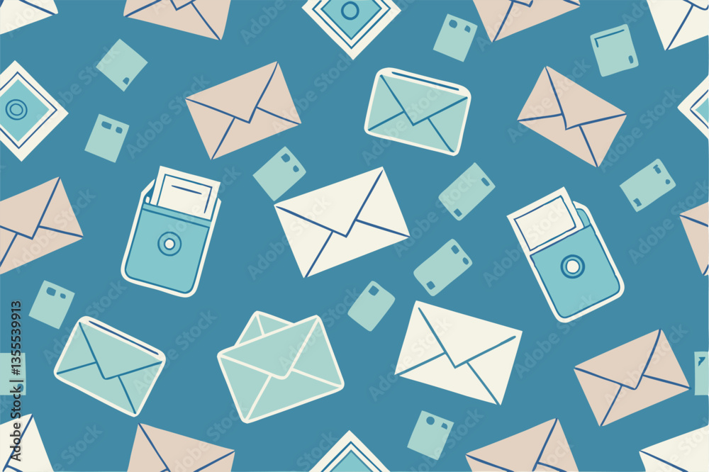 Aufkleber colorful vector illustration of various envelopes and stationery items in a minimal design on a blue