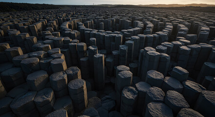 Obraz premium Dramatic aerial perspective of basalt columns formation reveals nature's artistry