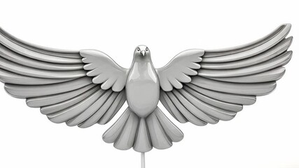 Decorative gray bird sculpture with outstretched wings displayed on a white background showcasing artistry and design elements