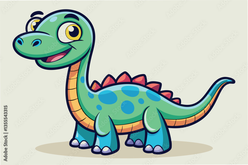 Aufkleber colorful minimal vector illustration of a cheerful dinosaur standing on a plain background and showc
