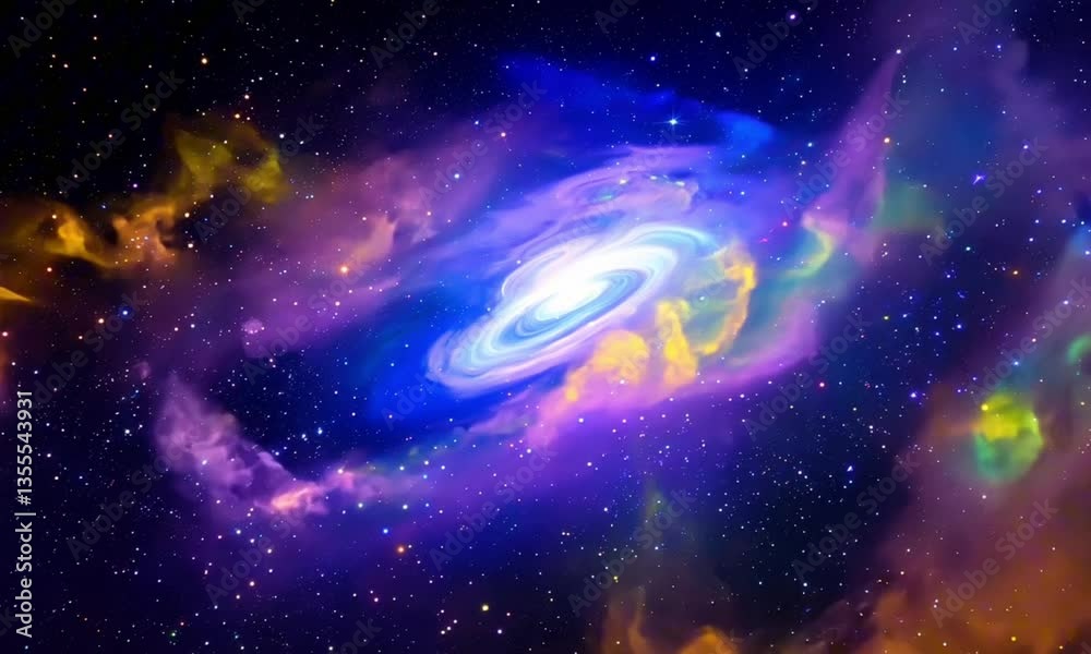 Wall mural vast clouds of cosmic dust swirl in deep space, illuminated by glowing stars. colors shift between d