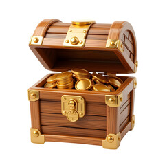 3D Wooden Treasure Chest with Gold Coins