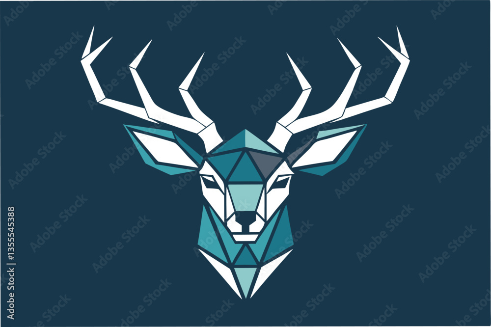 Aufkleber stylized geometric illustration of a deer head with intricate triangular shapes in shades of teal an