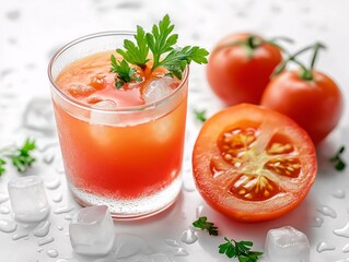 Refreshing Summer Drink with Ripe Tomato and Fresh Ingredients: A Tasty Cocktail Recipe