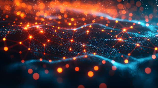 Abstract digital illustration of a network. This could be used as a technology themed background for websites presentations or articles.