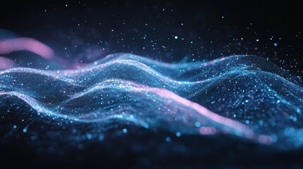 Obraz premium Glowing Particle Waves Digital Abstract Background.