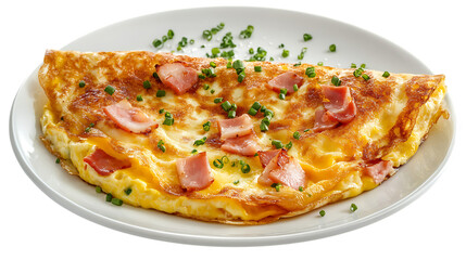 Cheese and ham omelette served isolated on a png