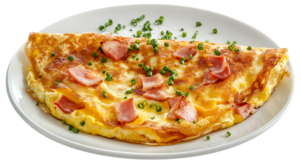Cheese and ham omelette served isolated on a png