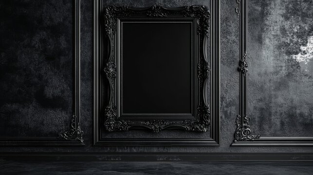 Gothic picture frame on black vintage wall