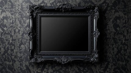 Gothic picture frame on black vintage wall
