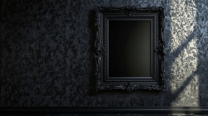 Gothic picture frame on black vintage wall