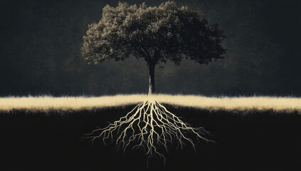 Analysis root cause tree. Entangled Roots. Illustration
