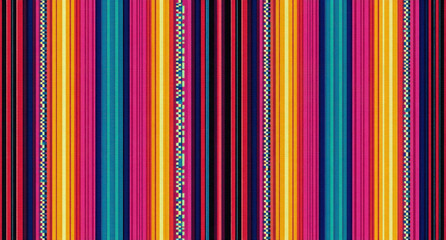 Blanket stripes seamless vector pattern. Background for Cinco de Mayo party decor or ethnic mexican fabric pattern with colorful stripes. Serape design
