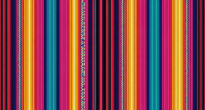 Blanket stripes seamless vector pattern. Background for Cinco de Mayo party decor or ethnic mexican fabric pattern with colorful stripes. Serape design
