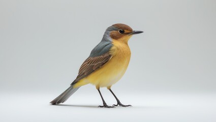 Fototapeta premium Female Mugimaki flycatcher, a stunning bird against a white background.