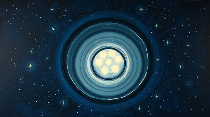 A futuristic space portal opens to a starry cosmos, showcasing interstellar travel and cosmic exploration.