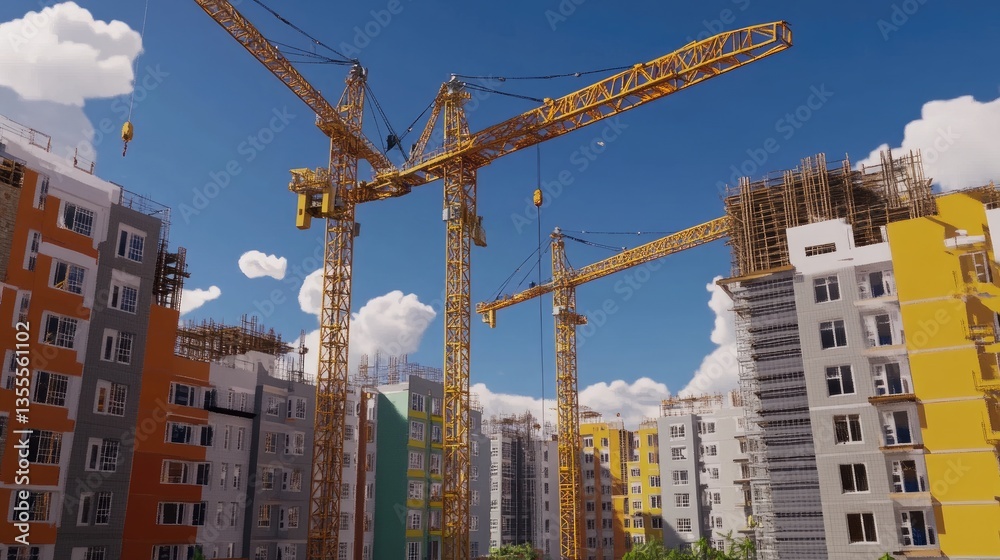 Poster d simulation software visualizing the progress of a smart city construction project.