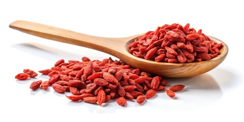 Dried Goji Berries Wooden Spoon White Background Stock Photo - Superfood Health Food Nutrition