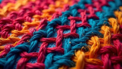 Close-up of intricate woven fabric with repeating motif , handmade, artistic