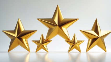 Obraz premium Five golden stars score ranking review image isolated on a white background. This includes a clipping path.