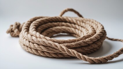 Coconut coir fiber rope, handmade eco-friendly waterproof string, isolated against a background.