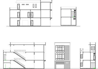 silhouette design vector illustration sketch drawing architectural engineering view section of modern minimalist office building