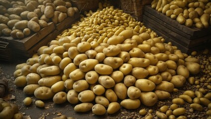Obraz premium Fresh potatoes displayed in abundance and diversity at the market.