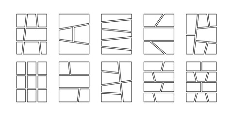 Set of cartoon book page templates. Anime comic page panels isolated on white background. Grids for manga storyboards. Layouts for photo collages, magazines or posters. Vector graphic illustration.