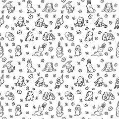 Naklejka premium Cute bunny doodle pattern with stars for textile, packaging. Vector illustration.