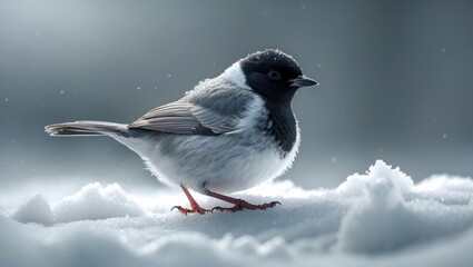 Dark Eyed Junco in the Snow - Close-Up of a Cute Little Grey Winter Bird with Beak, Feathers, and Feet on a Snowy Day