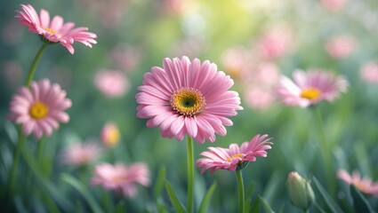 Obraz premium Delicate Pink Bellis Perennis Flourishing in Spring's Embrace