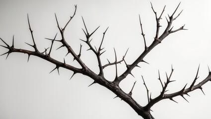 Naklejka premium Dead lemon branches from a tree, Dry tree limb, Cracked dark bark branches, Isolated on a white background.