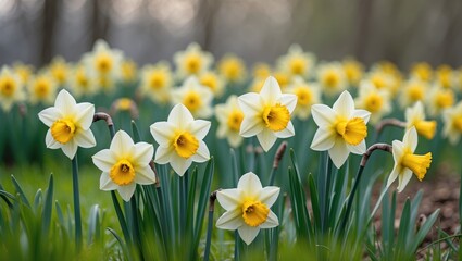 Fototapeta premium Daffodil blooms in a meadow