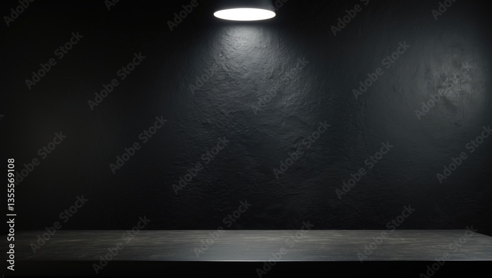 Aufkleber dark black studio backdrop with light from above. leather texture background for design. space for p
