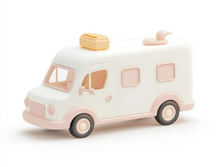 Naklejka premium 3d Toy food truck model showcasing playful design with yellow accessories suitable for children's imaginative playtime