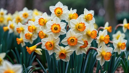 Fototapeta premium Daffodil blooms in garden spaces