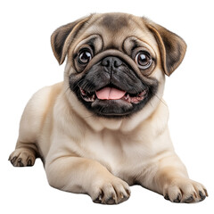 Obraz premium Adorable Smiling Pug Portrait – Playful & Friendly Canine with Soft Fur in Vibrant Winter Clothes