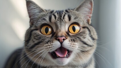 Obraz premium Shocked cute cat displaying surprised emotions.