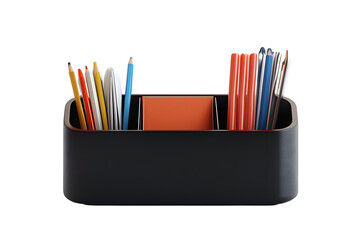 Fototapeta premium A desk organizer with various stationery items isolated on a white background