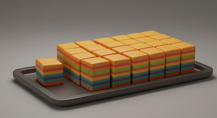 Obraz premium Colorful Rainbow Layer Cakes Arranged on a Tray