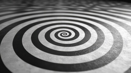 Black and white spiral pattern on textured surface, hypnotic background