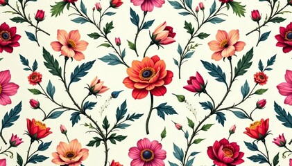 Delicate, intertwined floral motif, endless repeat , surface, vector, flowers