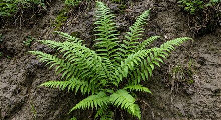 Lush Fern Fronds Flourishing on a Damp Slope Displaying Natural Beauty