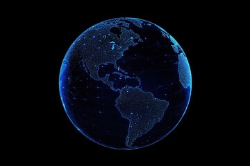 Blue Digital Earth Globe Glowing Network Connections Dark Background