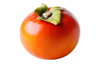 A ripe persimmon fruit on a plain white background