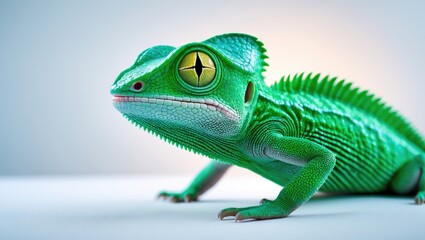 Obraz premium Green Juvenile Veil Chameleon lizard isolated on a background - Close-up