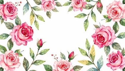 Delicate watercolor roses and leaves, repeating seamlessly , botanical, spring, repeat