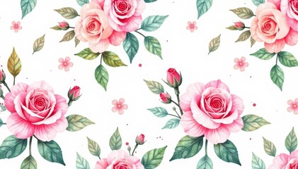 Delicate watercolor roses & leaves, repeating pattern, download, asset