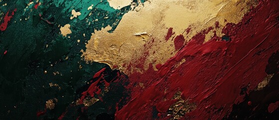 Abstract Art with Rich Gold, Deep Green and Bold Red Textures for Modern Decor and Creativity Inspiration